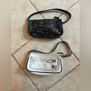 vintage y2k new Guess under the shoulder bags (2)white leather and gray canvas